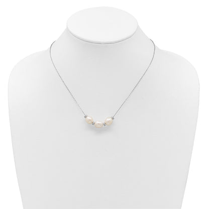 Sterlingsilber Rhodiniert Zirkonia Perle/fwc Perle mit 2 Zoll Verlängerung. Halskette
