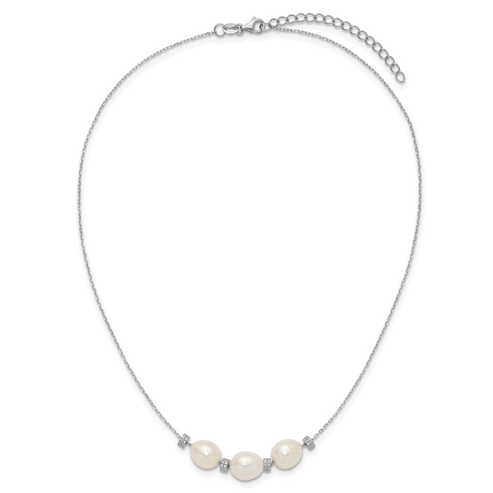 Sterlingsilber Rhodiniert Zirkonia Perle/fwc Perle mit 2 Zoll Verlängerung. Halskette