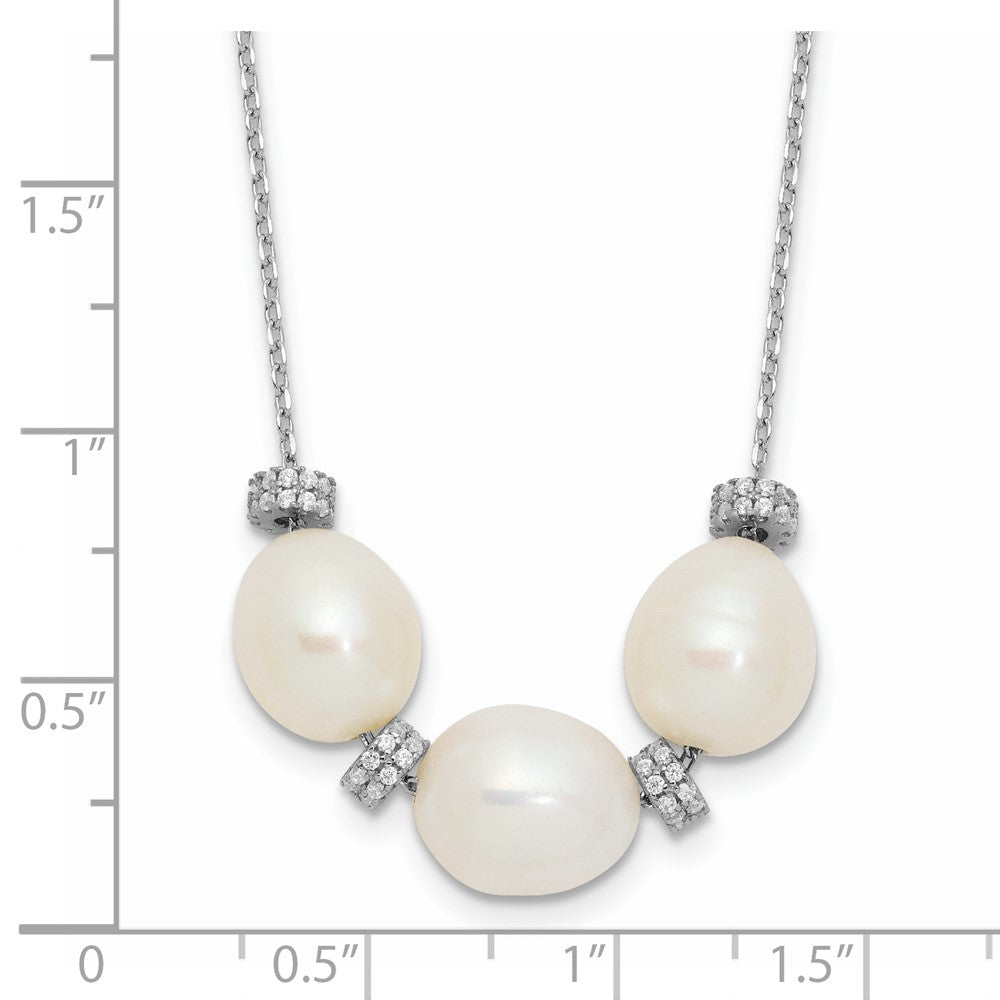 Sterlingsilber Rhodiniert Zirkonia Perle/fwc Perle mit 2 Zoll Verlängerung. Halskette
