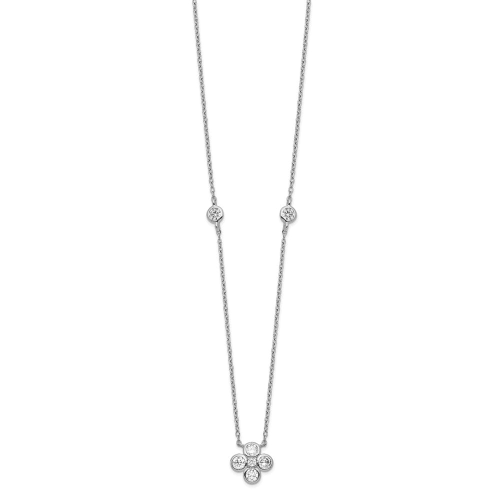 Sterlingsilber Rhodiniert Poliert Zirkonia Blume mit 2 Zoll Verlängerung. Halskette
