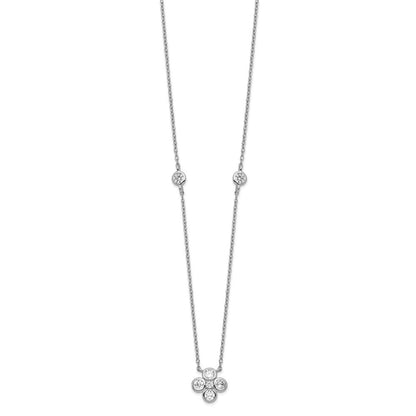 Sterlingsilber Rhodiniert Poliert Zirkonia Blume mit 2 Zoll Verlängerung. Halskette
