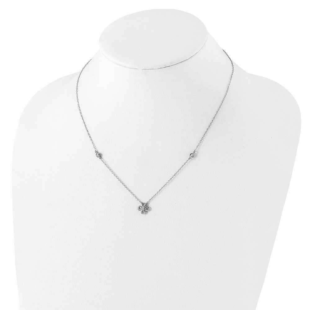 Sterlingsilber Rhodiniert Poliert Zirkonia Blume mit 2 Zoll Verlängerung. Halskette