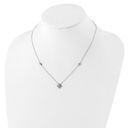 Sterlingsilber Rhodiniert Poliert Zirkonia Blume mit 2 Zoll Verlängerung. Halskette