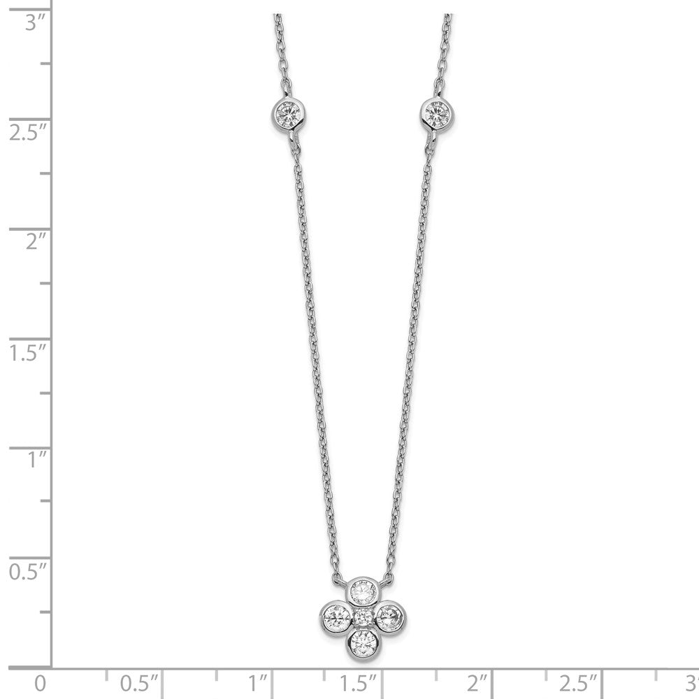 Sterlingsilber Rhodiniert Poliert Zirkonia Blume mit 2 Zoll Verlängerung. Halskette
