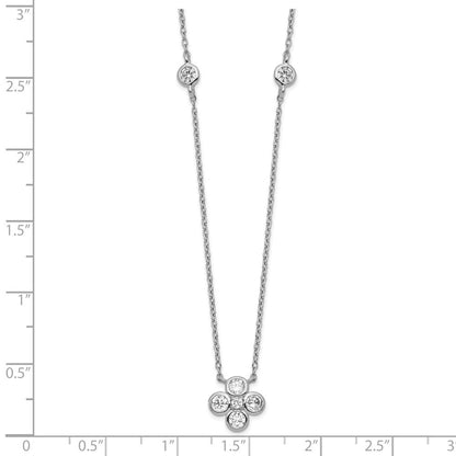 Sterlingsilber Rhodiniert Poliert Zirkonia Blume mit 2 Zoll Verlängerung. Halskette