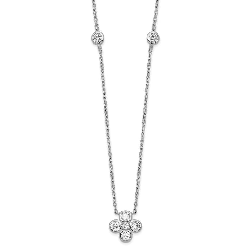 Sterlingsilber Rhodiniert Poliert Zirkonia Blume mit 2 Zoll Verlängerung. Halskette