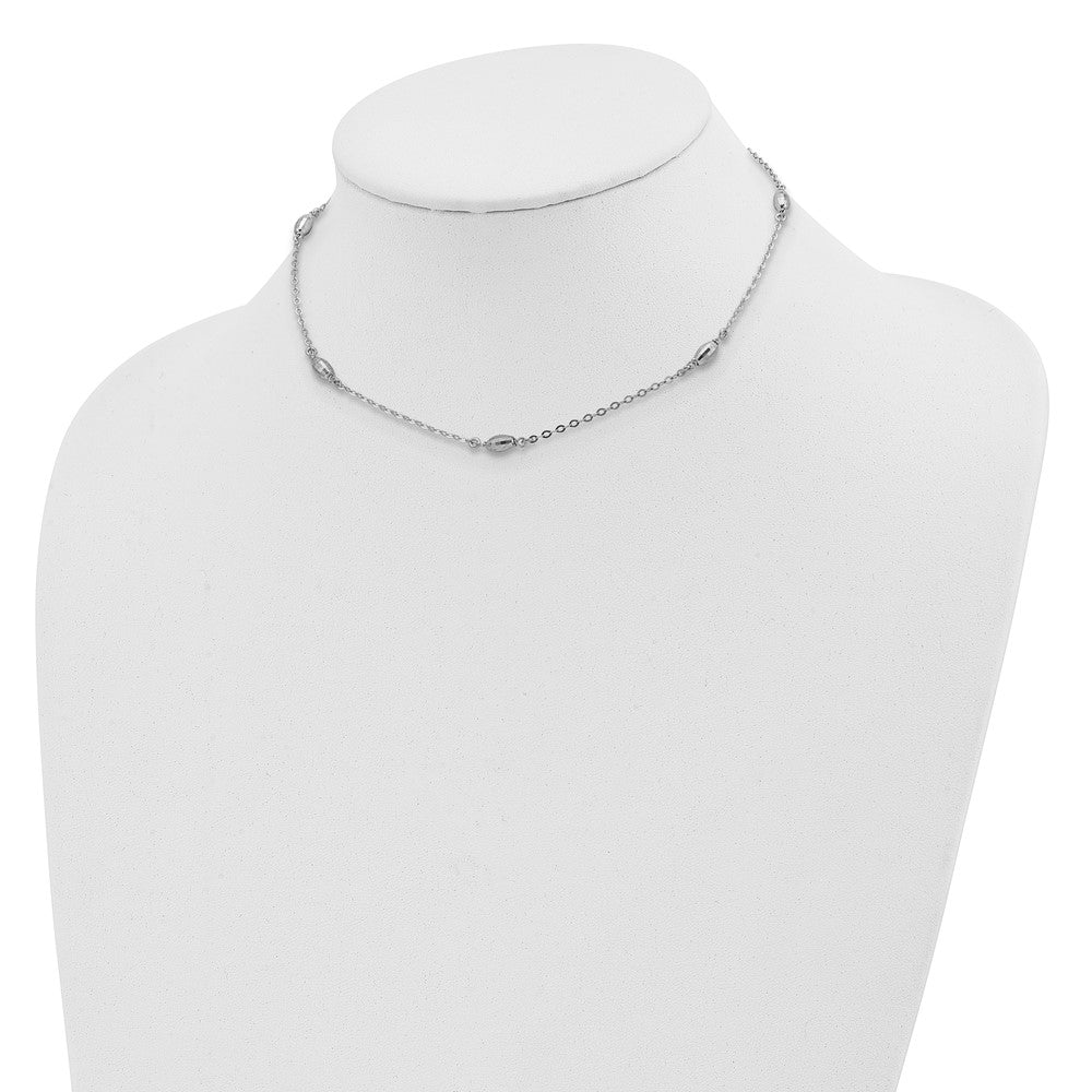 Sterlingsilber Rhodiniert Diamantiert Oval Perlen mit 3 Zoll Verlängerung Choker