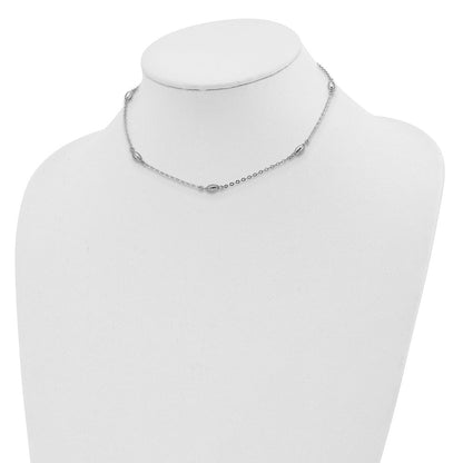 Sterlingsilber Rhodiniert Diamantiert Oval Perlen mit 3 Zoll Verlängerung Choker
