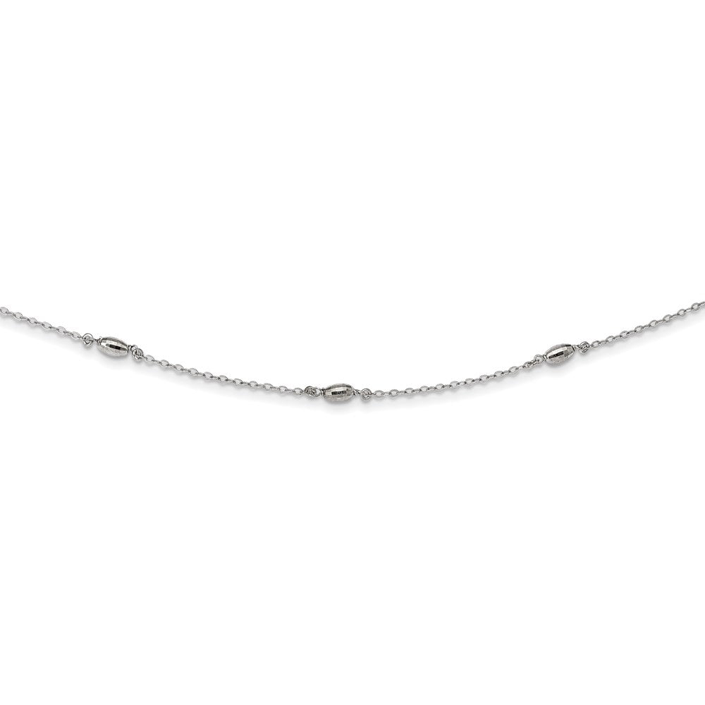 Sterlingsilber Rhodiniert Diamantiert Oval Perlen mit 3 Zoll Verlängerung Choker