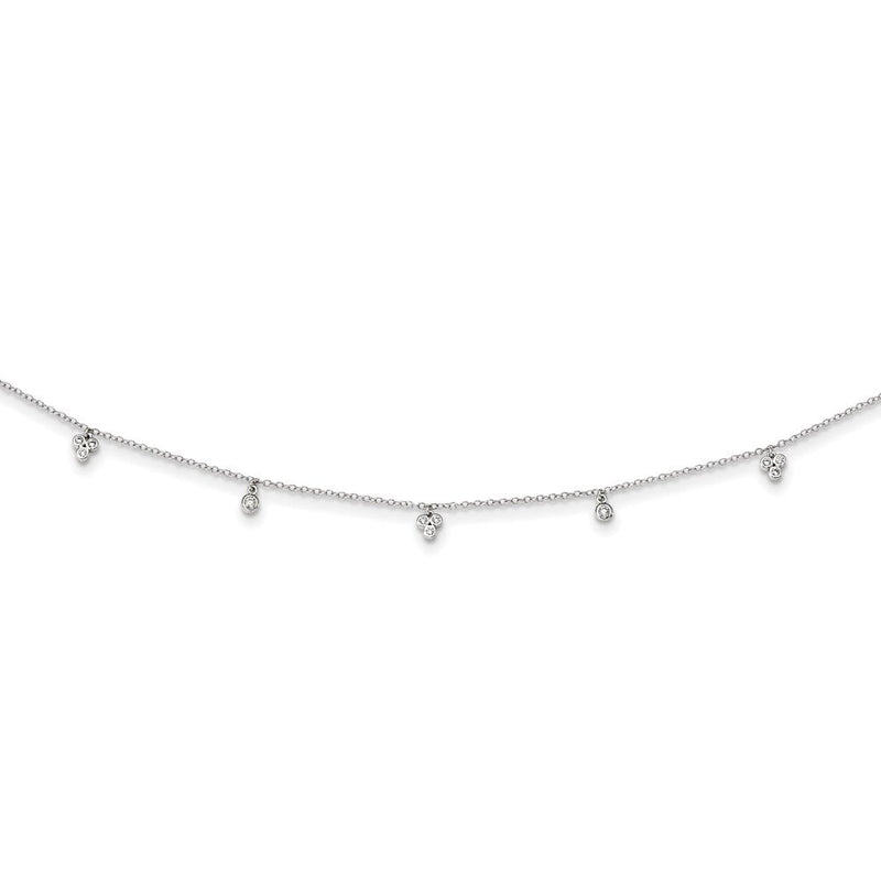 Sterlingsilber Rhodiniert Zirkonia 12.5 Zoll mit 2 Zoll Verlängerung Choker Halskette