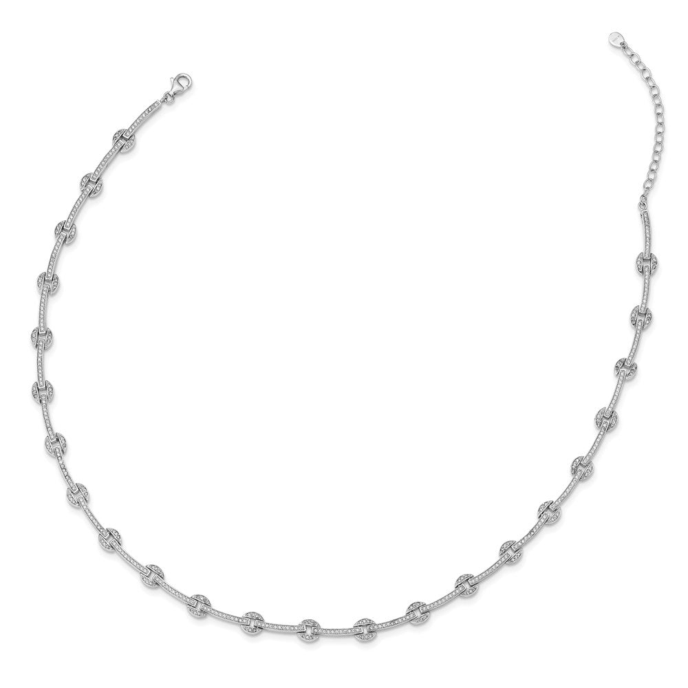 Sterlingsilber Rhodiniert Zirkonia Kreis/bar Glieder mit 2 Zoll Verlängerung Halskette