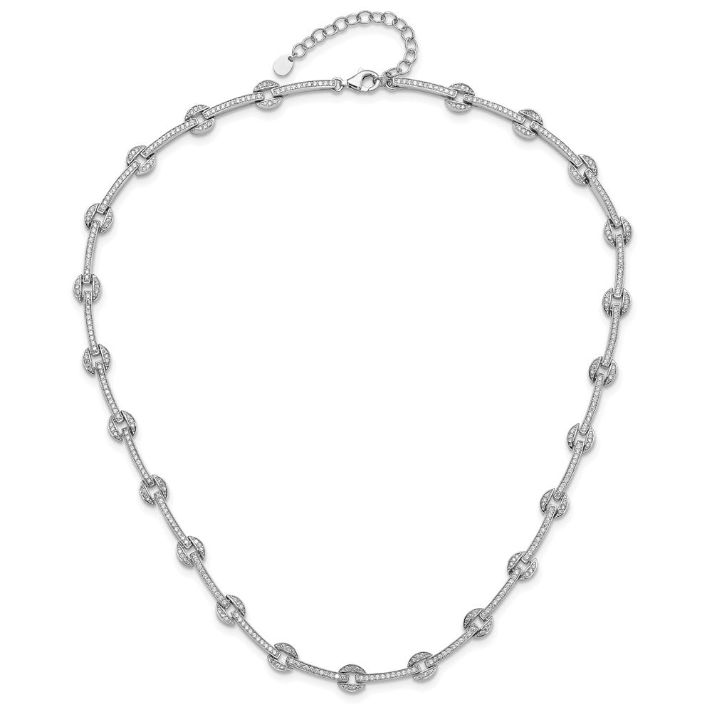 Sterlingsilber Rhodiniert Zirkonia Kreis/bar Glieder mit 2 Zoll Verlängerung Halskette