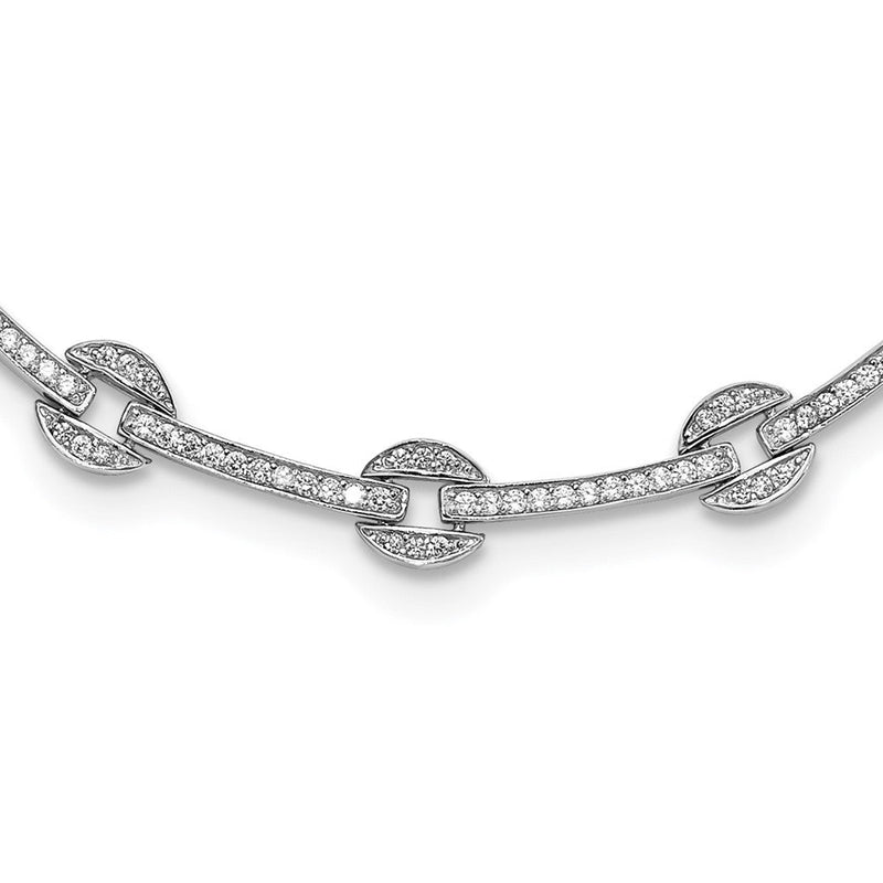 Sterlingsilber Rhodiniert Zirkonia Kreis/bar Glieder mit 2 Zoll Verlängerung Halskette