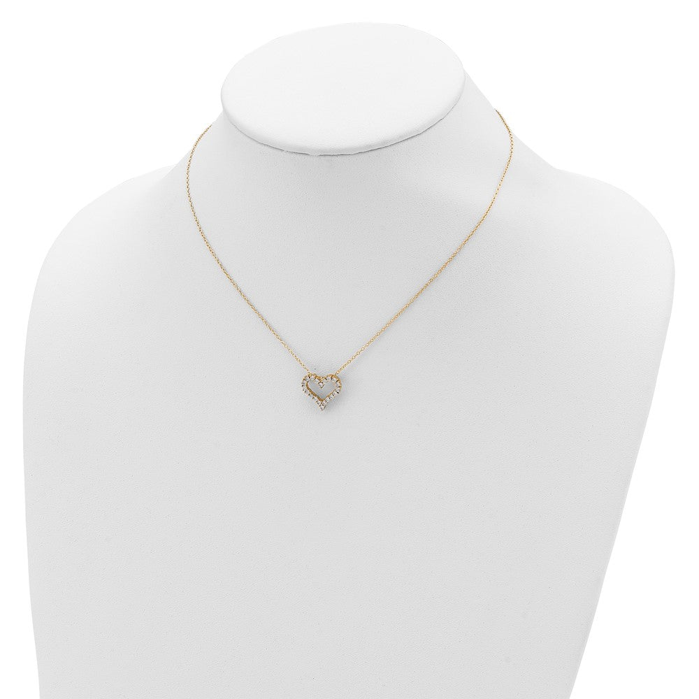 Sterlingsilber Goldfarben Zirkonia Herz mit 2 Zoll Verlängerung. Halskette