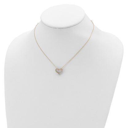 Sterlingsilber Goldfarben Zirkonia Herz mit 2 Zoll Verlängerung. Halskette