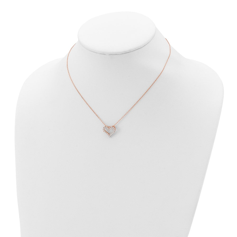 Sterlingsilber Roséfarben Zirkonia Herz mit 2 Zoll Verlängerung. Halskette