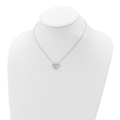 Sterlingsilber Roséfarben Zirkonia Herz mit 2 Zoll Verlängerung. Halskette