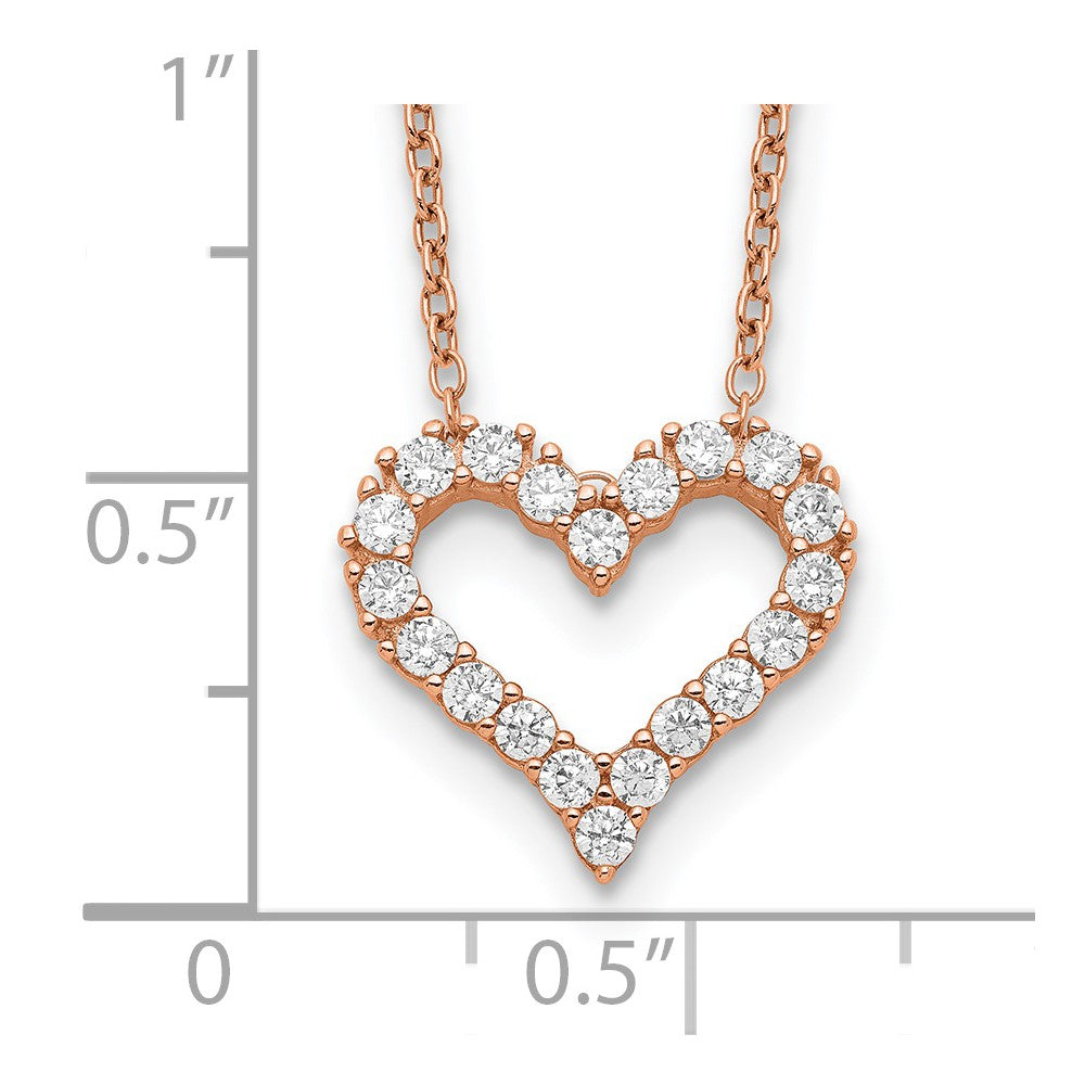 Sterlingsilber Roséfarben Zirkonia Herz mit 2 Zoll Verlängerung. Halskette