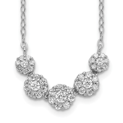 Sterlingsilber Rhodiniert 5-cz Kreise mit 2 Zoll. Verlängerung. Halskette