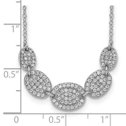 Sterlingsilber Rhodiniert 5-cz Ovals mit 2 Zoll Verlängerung Halskette