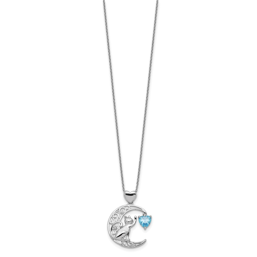 Sterlingsilber Blau und Klar Zirkonia Katze Mond Halskette