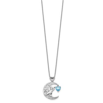 Sterlingsilber Blau und Klar Zirkonia Katze Mond Halskette