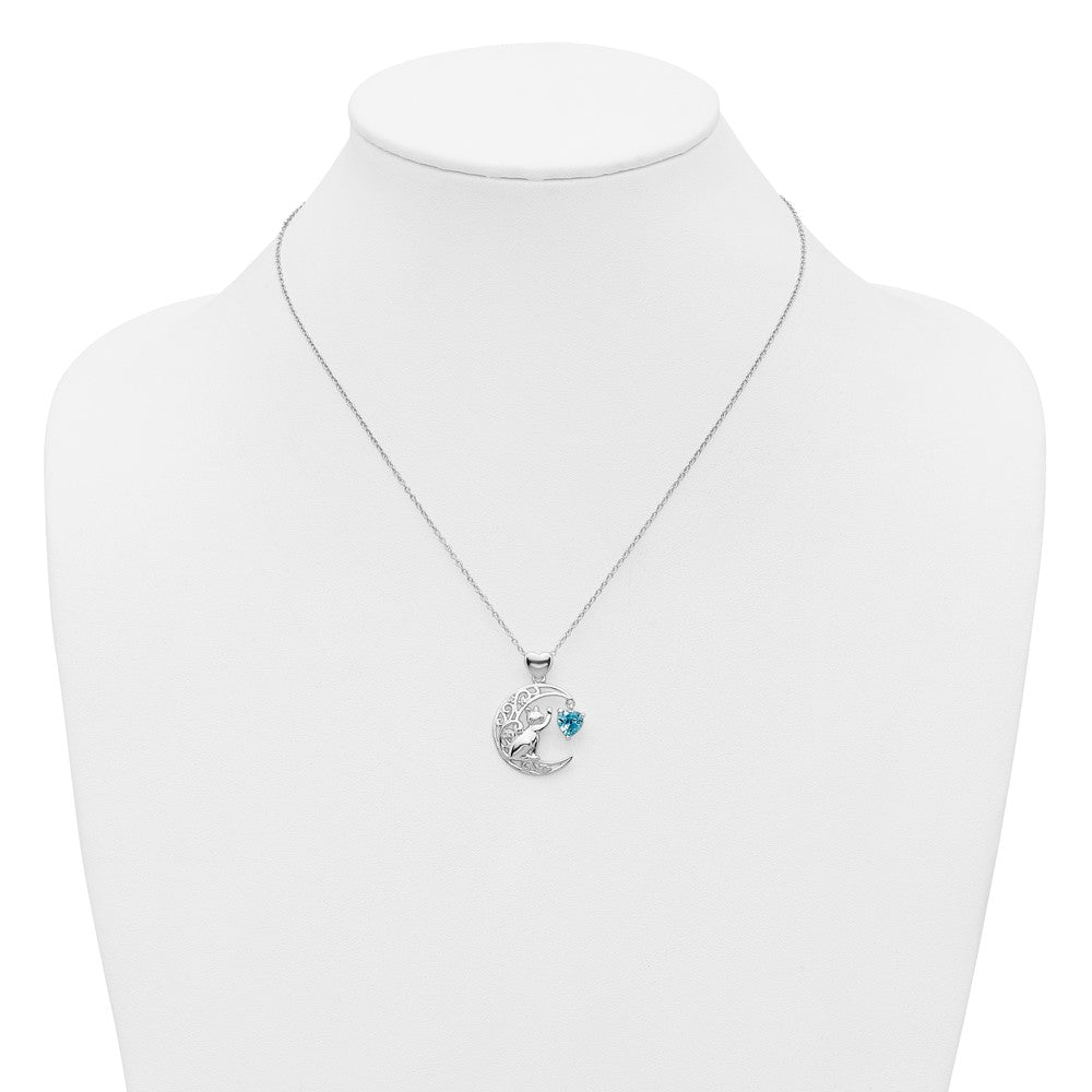 Sterlingsilber Blau und Klar Zirkonia Katze Mond Halskette
