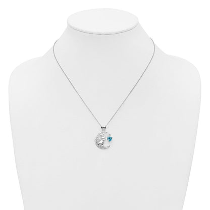 Sterlingsilber Blau und Klar Zirkonia Katze Mond Halskette