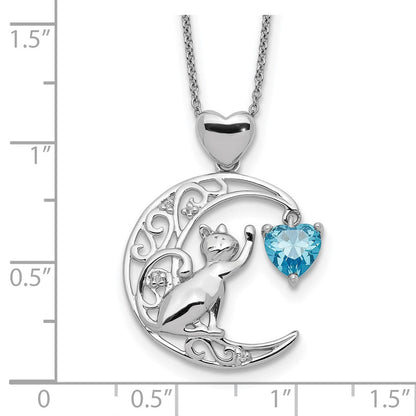 Sterlingsilber Blau und Klar Zirkonia Katze Mond Halskette