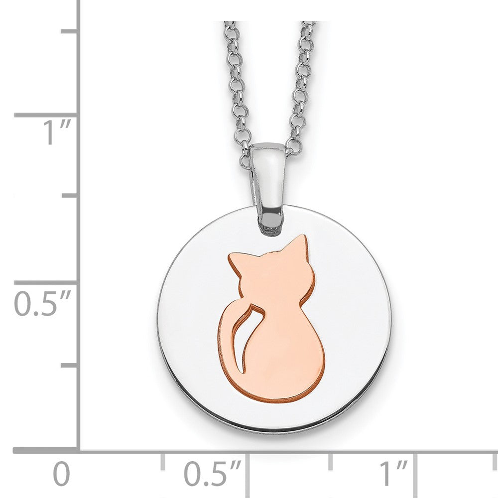 Sterlingsilber Rhodiniert Rose Vergoldet Katze mit 2 Zoll Verlängerung Halskette