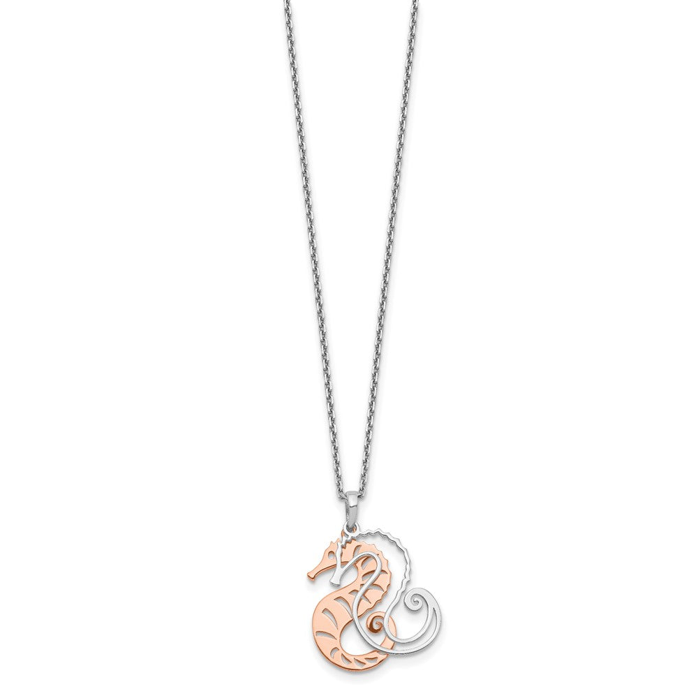 Sterlingsilber Roséfarben Seepferdchen mit 2 Zoll Verlängerung. Halskette