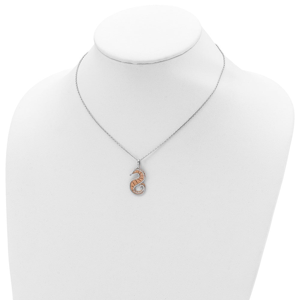 Sterlingsilber Roséfarben Seepferdchen mit 2 Zoll Verlängerung. Halskette