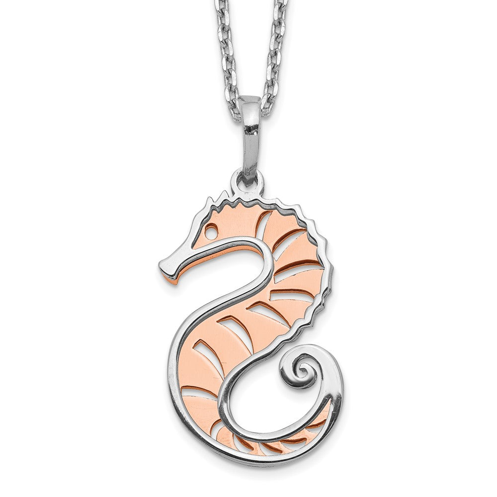 Sterlingsilber Roséfarben Seepferdchen mit 2 Zoll Verlängerung. Halskette