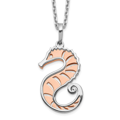 Sterlingsilber Roséfarben Seepferdchen mit 2 Zoll Verlängerung. Halskette