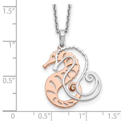 Sterlingsilber Roséfarben Seepferdchen mit 2 Zoll Verlängerung. Halskette