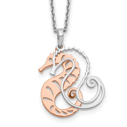 Sterlingsilber Roséfarben Seepferdchen mit 2 Zoll Verlängerung. Halskette