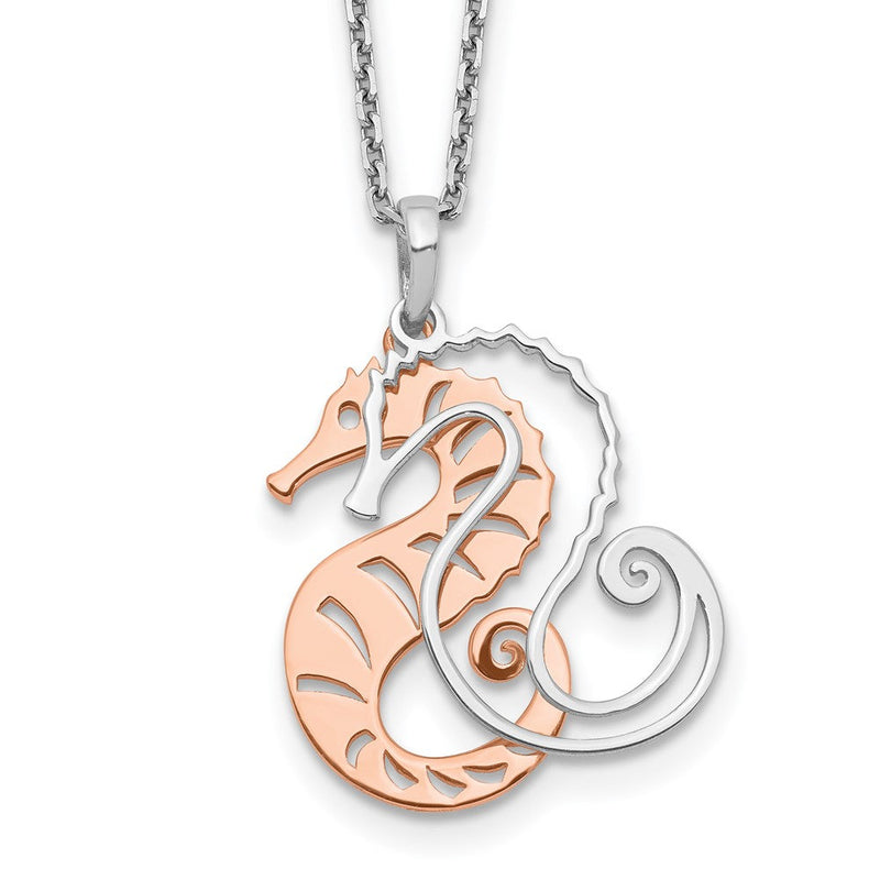 Sterlingsilber Roséfarben Seepferdchen mit 2 Zoll Verlängerung. Halskette