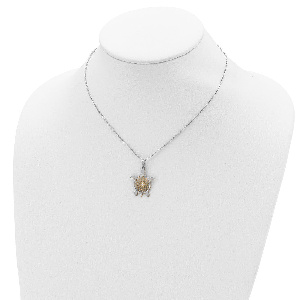 Sterlingsilber Goldfarben Diamantiert Schildkröte mit 2 Zoll Verlängerung. Halskette