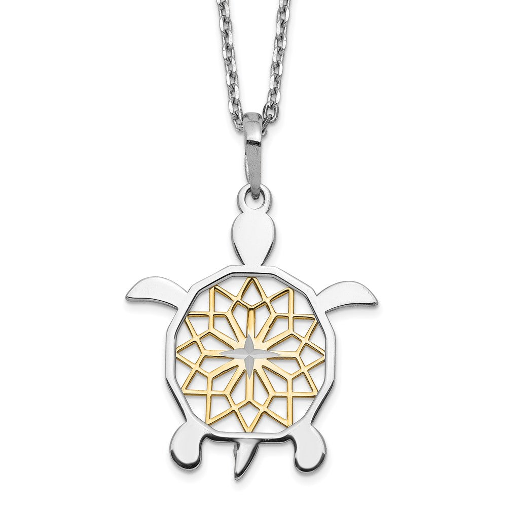 Sterlingsilber Goldfarben Diamantiert Schildkröte mit 2 Zoll Verlängerung. Halskette