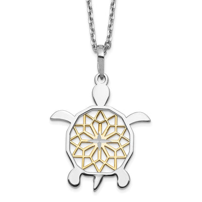 Sterlingsilber Goldfarben Diamantiert Schildkröte mit 2 Zoll Verlängerung. Halskette