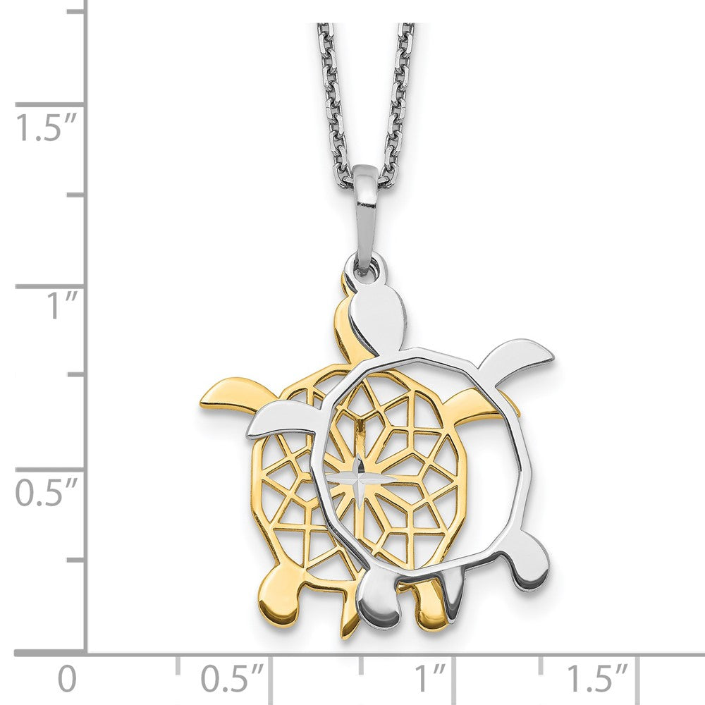 Sterlingsilber Goldfarben Diamantiert Schildkröte mit 2 Zoll Verlängerung. Halskette
