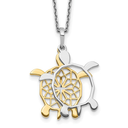 Sterlingsilber Goldfarben Diamantiert Schildkröte mit 2 Zoll Verlängerung. Halskette