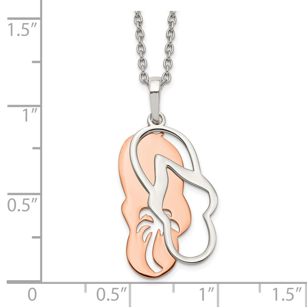 Sterlingsilber Roséfarben Sandals mit Palme Baum 2 Zoll Verlängerung. Halskette