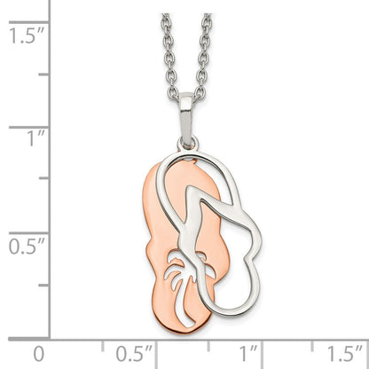 Sterlingsilber Roséfarben Sandals mit Palme Baum 2 Zoll Verlängerung. Halskette
