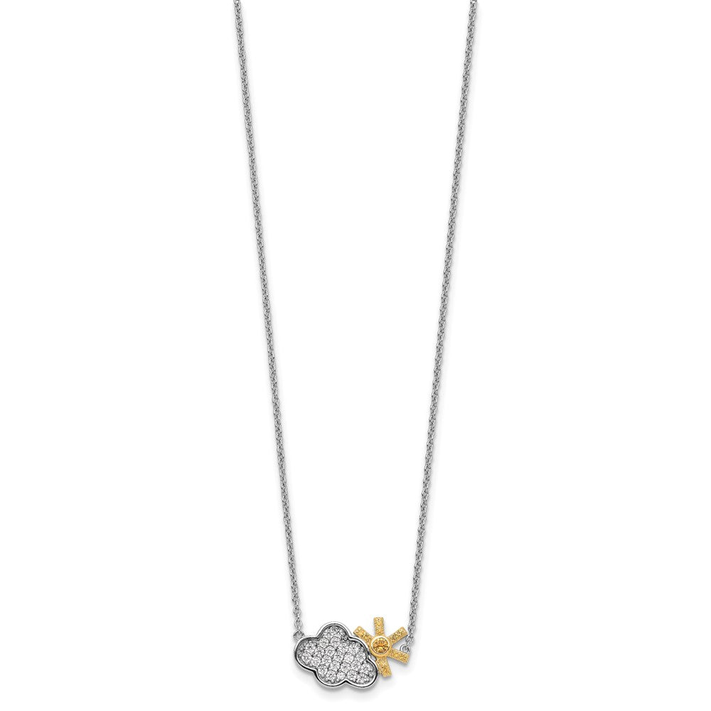 Sterlingsilber Rhodiniert Goldfarben Zirkonia Cloud mit Sonne 2 Zoll Verlängerung Halskette