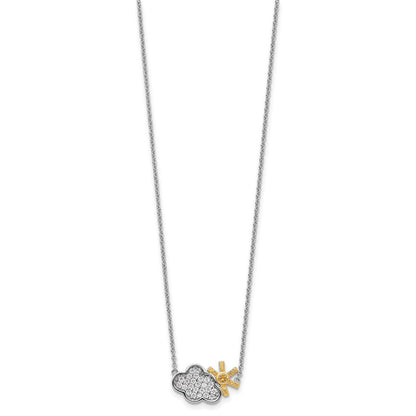Sterlingsilber Rhodiniert Goldfarben Zirkonia Cloud mit Sonne 2 Zoll Verlängerung Halskette