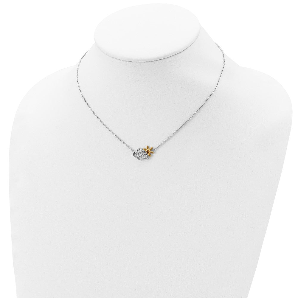 Sterlingsilber Rhodiniert Goldfarben Zirkonia Cloud mit Sonne 2 Zoll Verlängerung Halskette