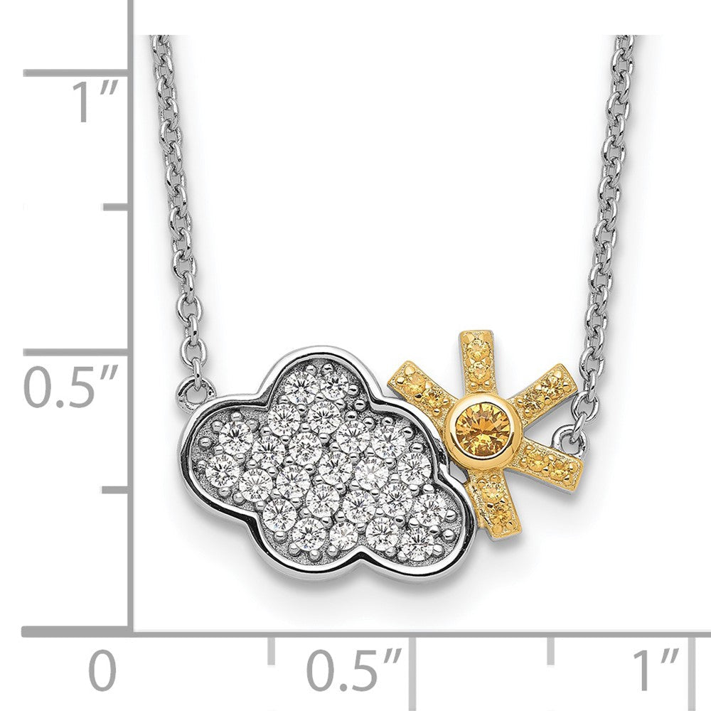 Sterlingsilber Rhodiniert Goldfarben Zirkonia Cloud mit Sonne 2 Zoll Verlängerung Halskette