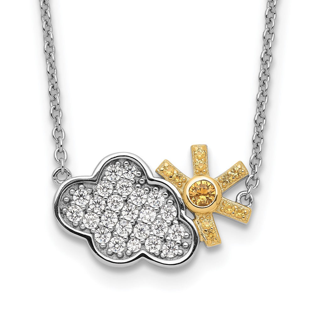 Sterlingsilber Rhodiniert Goldfarben Zirkonia Cloud mit Sonne 2 Zoll Verlängerung Halskette