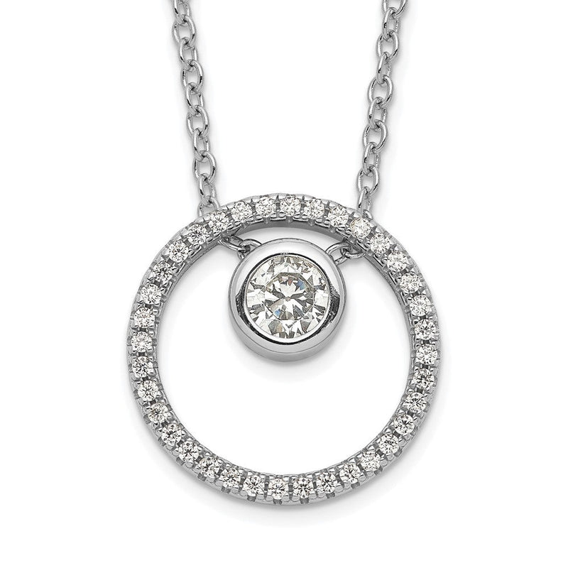 Sterlingsilber Rhodiniert Zirkonia Kreis mit 1 Zoll. Verlängerung. Halskette